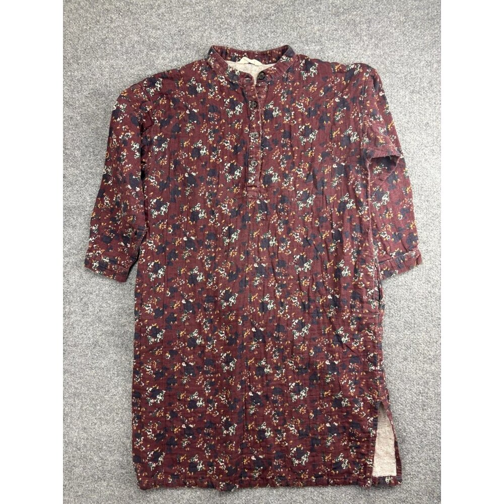 Buykud Tunic Shirt Dress Womens One Size‎ Red Floral Mandarin Collar Boho